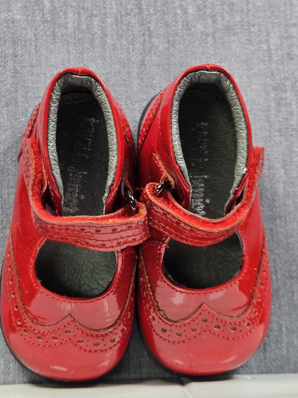 Girls Red Patent Mary Jane Dress Shoes with Decorative Perforations